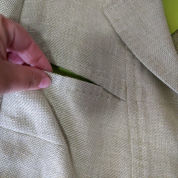 Escada Blazer 44 14 XL Green Tweed Linen Wool Cuto - Picture 6 of 8